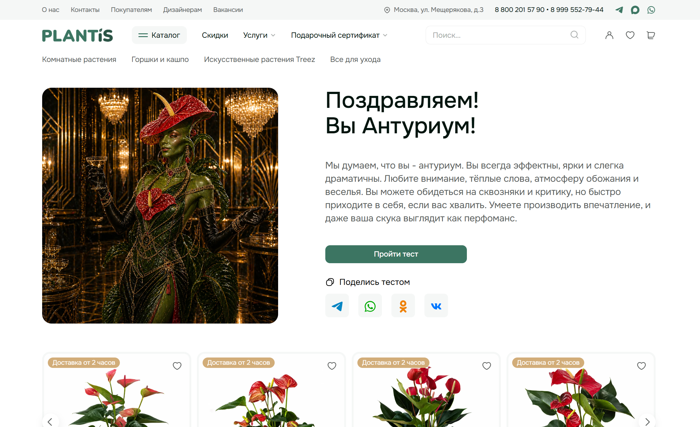 Тест Plantis - Результат + подборка товаров + поделиться